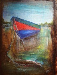 Faiza Bilgrami,  Boat, 26 x 34 inches, Acrylic on Canvas, Seascape Painting, AC-FZBLG-022
